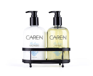 Caren Sink Set Duo - Blue Linen - 14 oz Glass Bottles