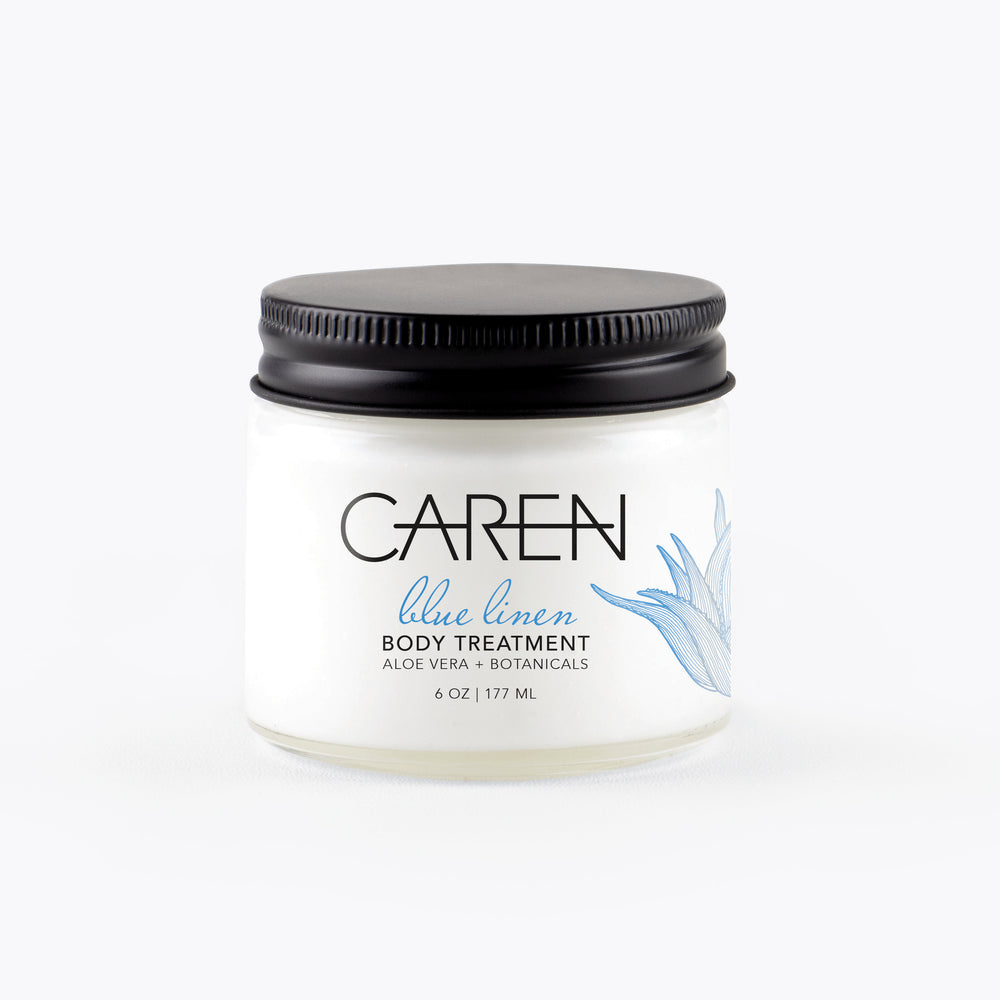 
            
                Load image into Gallery viewer, Caren Body Treatment - Blue Linen - 6 oz Glass Jar Case
            
        