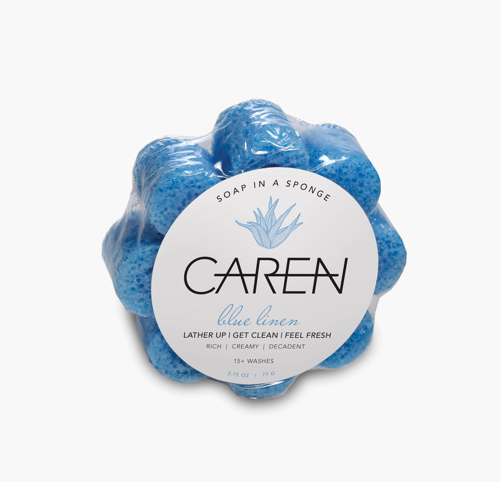 Caren Shower Soap Sponge - Blue Linen Case