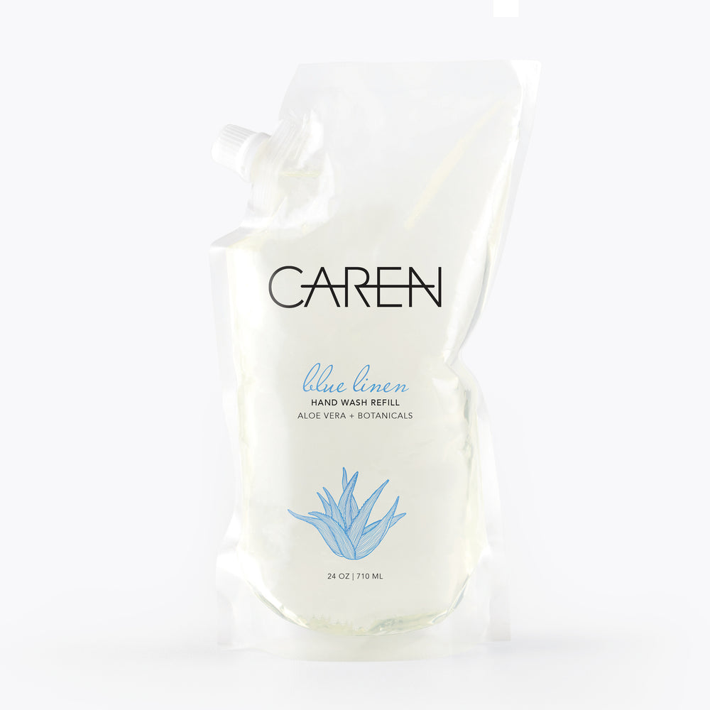 Caren Hand Wash - Blue Linen - 24 oz Refillable Pouch Case