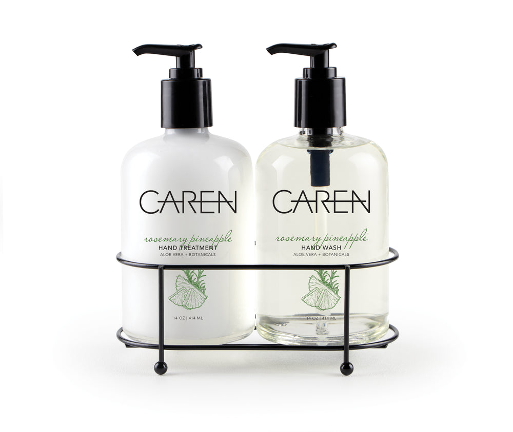 Caren Sink Set Duo - Rosemary Pineapple 14 oz Glass Bottles